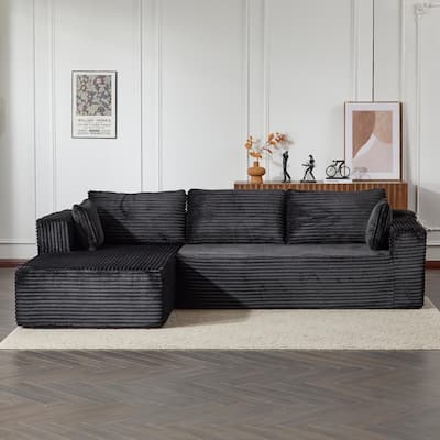 Compression Sectional Couch With Comfy Chaise,Boneless L Shape Sofa With Deep Seat,Minimalist Modular Couches Sleeper