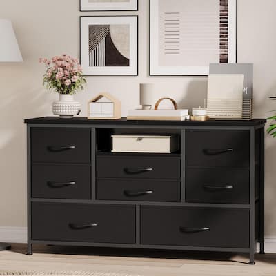 8-Drawer Fabric TV Stand with LED Lights & Built-in Power Outlets