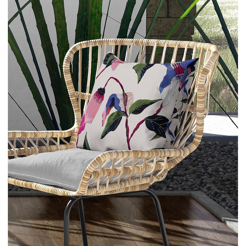 Nature's Embroidery Indoor/Outdoor Reversible Throw Pillow Beige and Multi