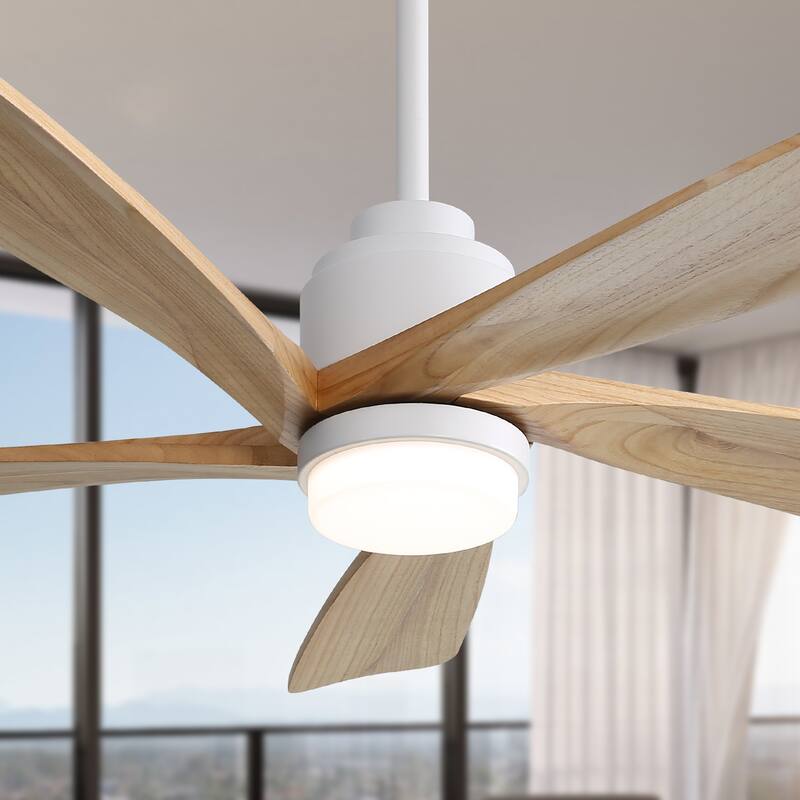 Modern Ceiling Fan Light with Adjustable Lighting and Remote Control, Featuring 5 Solid Wood Blades for Bedroom and Living Room