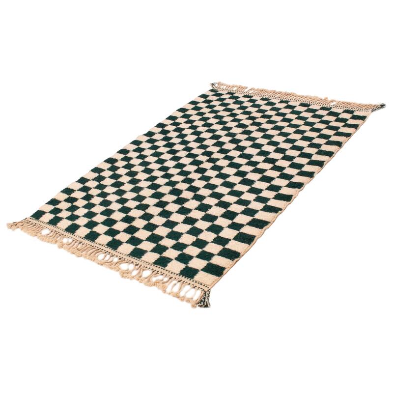ECARPETGALLERY Hand-knotted Beni Ourain Green, Ivory Wool Rug - 5'8 x 7'9