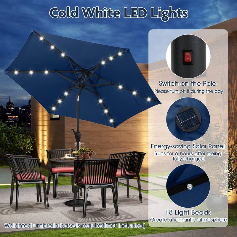 Costway 7.5 ft Solar Powered Patio Umbrella with LED Lights Push