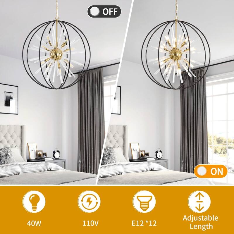 Modern Chandelier 27" 10-light Black and Gold Orb