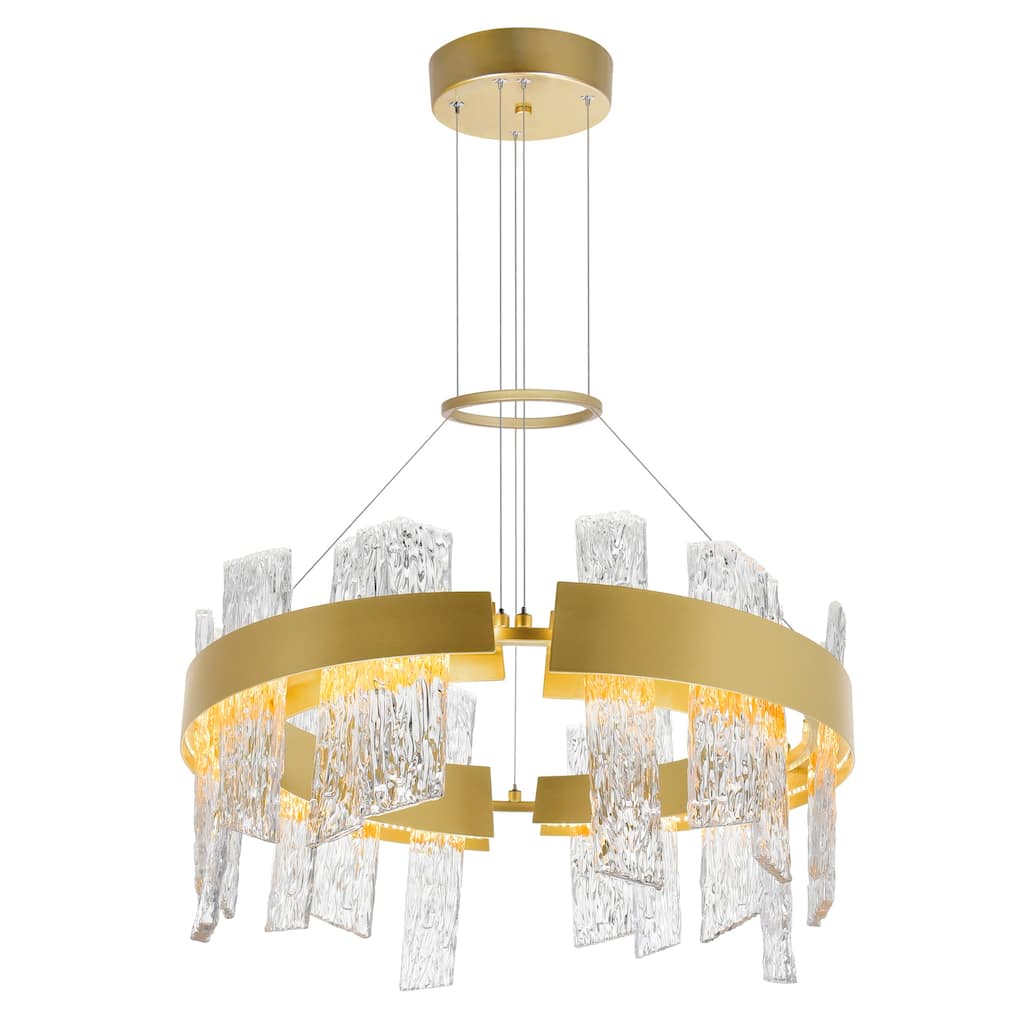 Guadiana Integrated LED 24in Satin Gold Chandelier with Handcrafted Glass - Satin Gold
