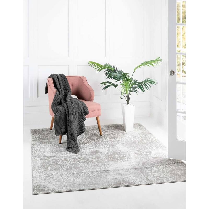 Transitional Fredo Collection Area Rug - 8' Square - Light Gray
