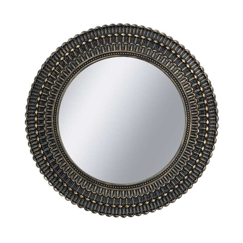 D26.5" Round Black And Gold Wooden Accent Mirror With Woven Texture - Black+Gold - Black+Gold