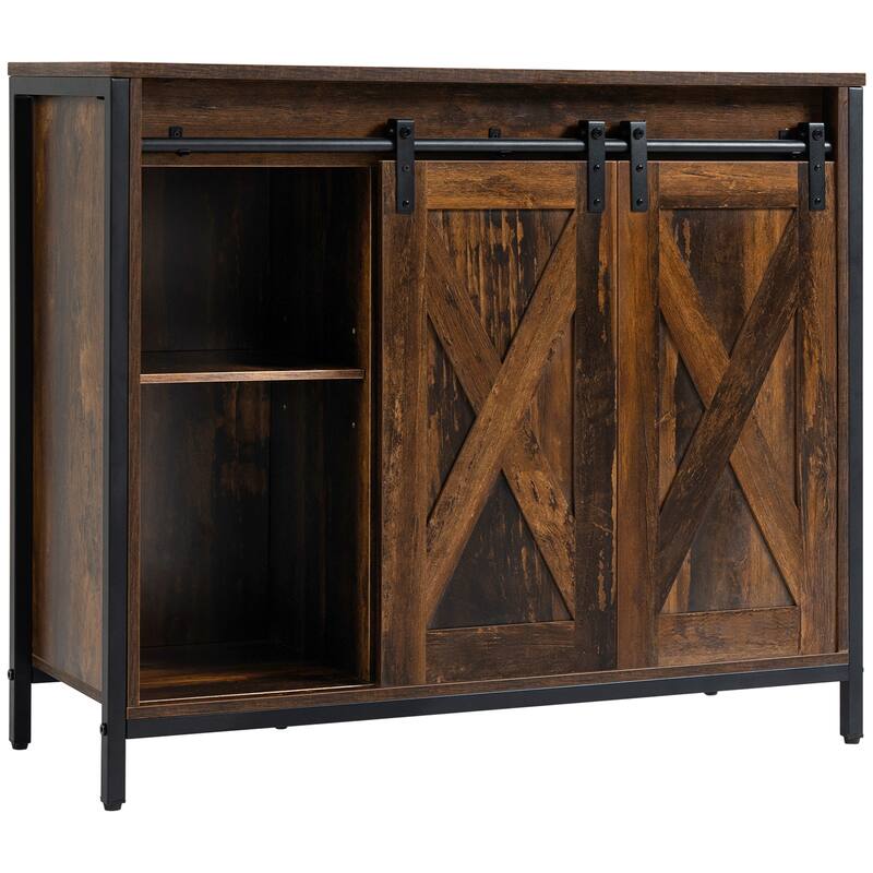 Storage Cabinet Coffee Bar Cabinet with Adjustable Shelves, Sideboard Buffet Cabinet with Sliding Door