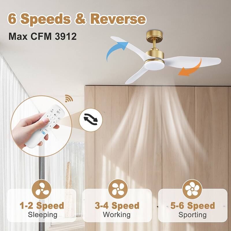 48 in. Smart Outdoor Indoor Gold White Ceiling Fans with LED Lights and Remote, WiFi Alexa App Workable, Quiet DC Motor