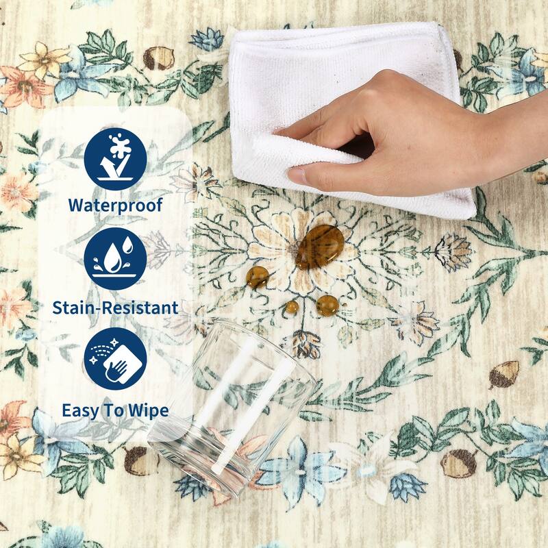 Modern Insect Botanical Pattern Area Rug Floral Print Rug Non-Slip Low Pile Soft Accent Carpet for Living Room Bedroom