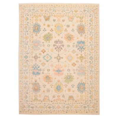 ECARPETGALLERY Hand-knotted Modern Oushak Ivory Wool Rug - 9' 11" x 13' 7"