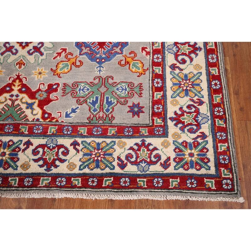 Traditional Grey Kazak Oriental Area Rug Handmade Wool Carpet - 4'11" x 6'8"
