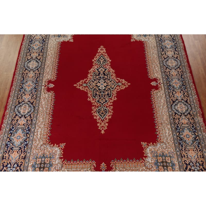 Hand Knotted Oriental 100% Wool Carpet Traditional Floral Red Kerman Area Rug - 15' 8'' X 11' 7''
