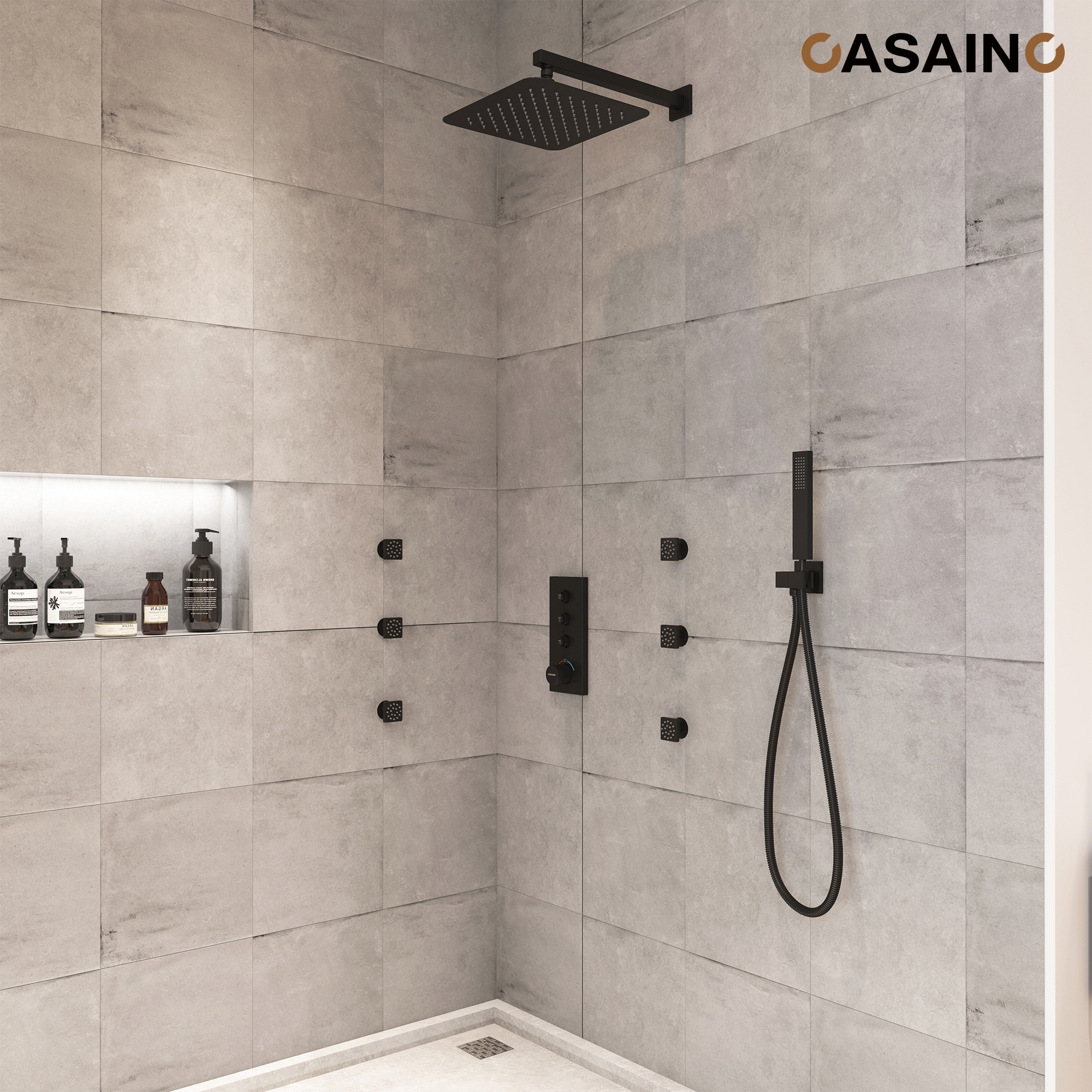 Luxury Thermostatic Shower System 1-Spray Patterns Wall Mount