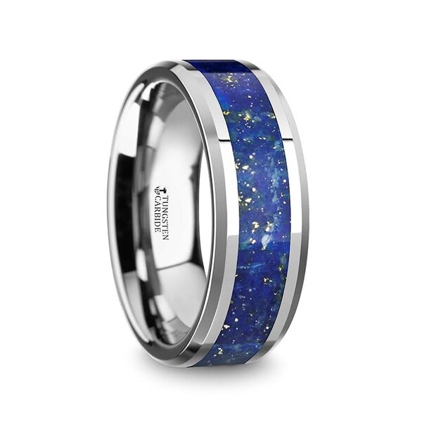 Osias Men S Polished Tungsten Wedding Band With Blue Lapis Osias Men X27 S Polished Tungsten Wedding Band With Blue Lapis Inlay