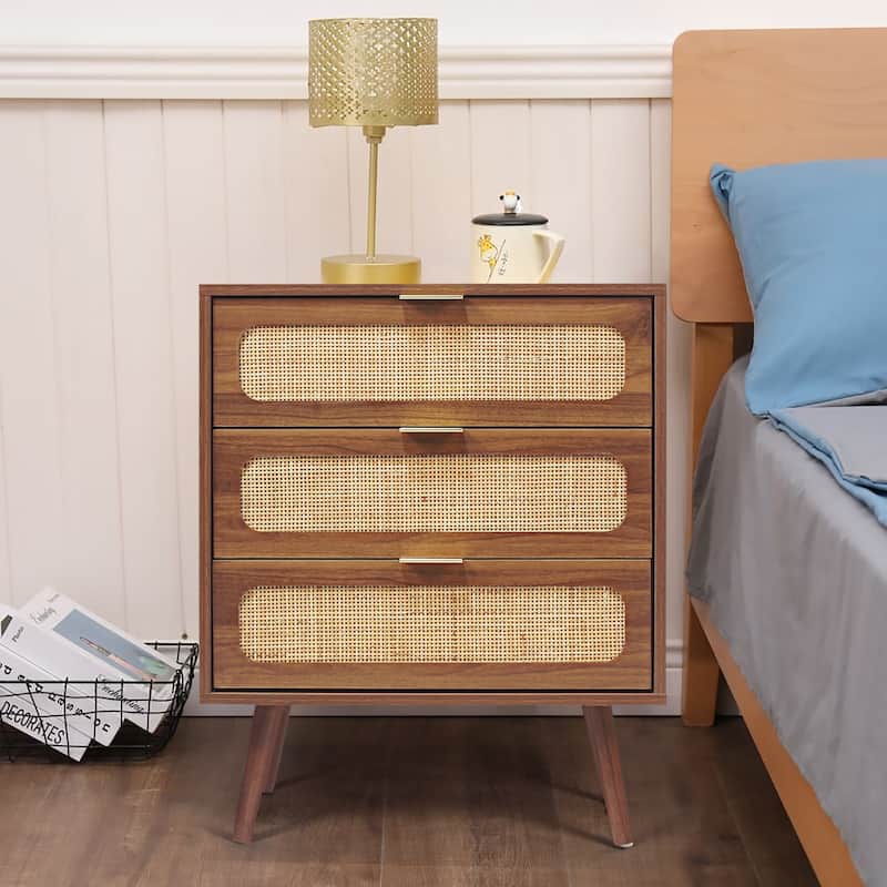 3-Drawer Wood Storage Nightstand