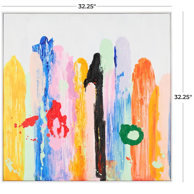 Multi Colored Canvas Paint Stroke Abstract Wall Art with White Frame