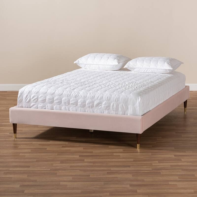 Volden Glam and Luxe Velvet Fabric Upholstered Wood Platform Bed Frame with Gold-Tone Leg Tips