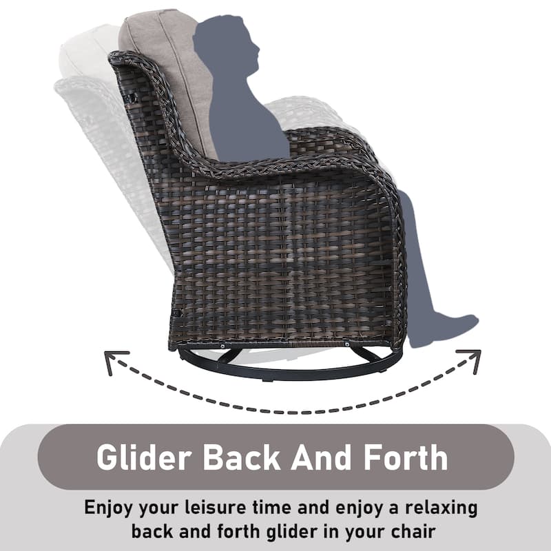 Fire Pit Table with Glider Chairs Sofa Chairs Brown-Grey - Brown