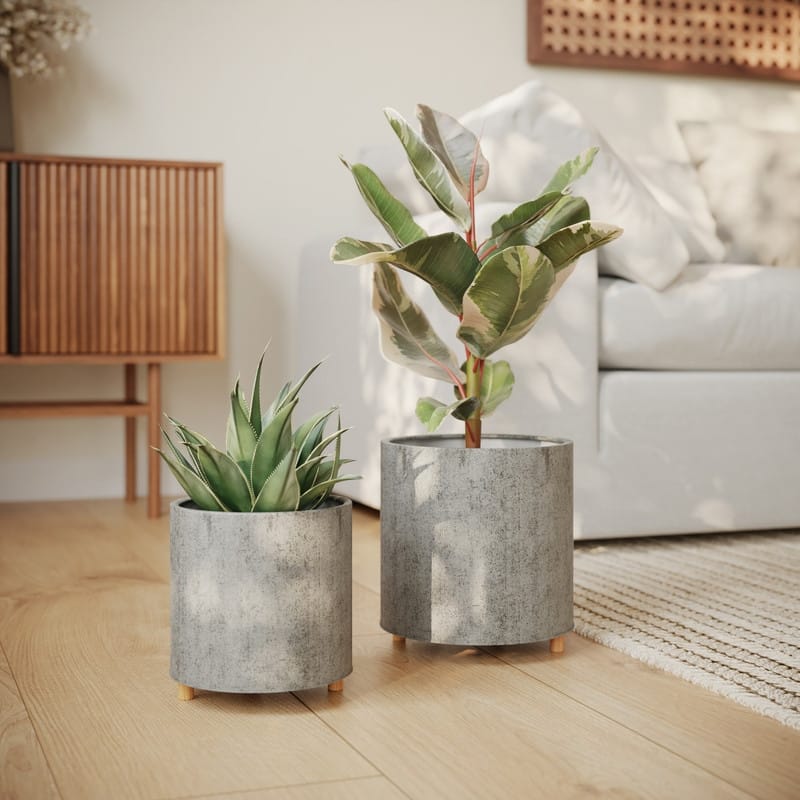 2-Piece Modern Metal Planter Pot With Peg Base