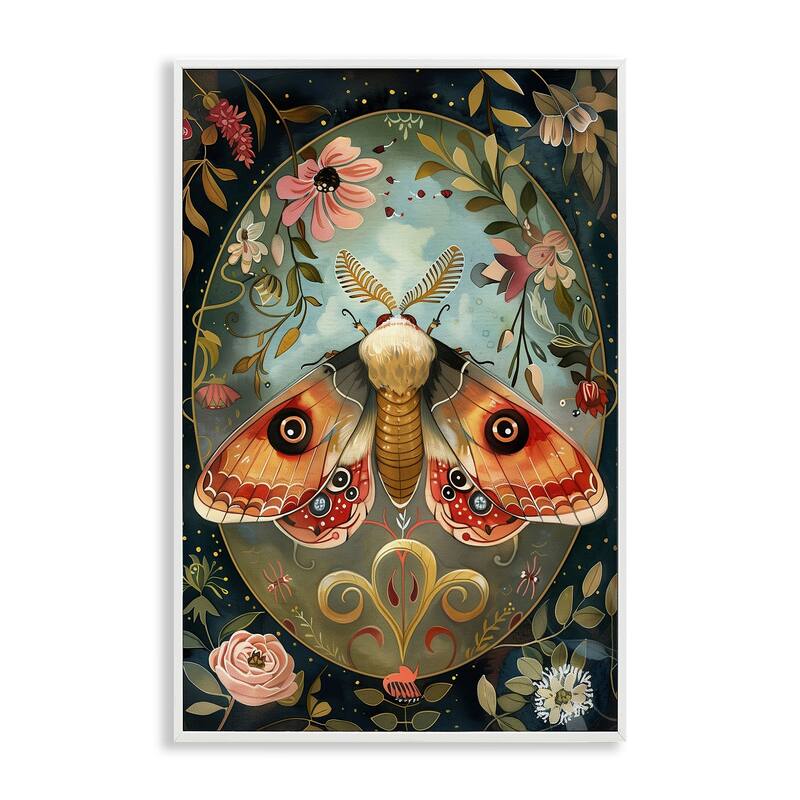 Stupell Ornate Bordered Victorian Moth Framed Giclee Art Design By The Dutch Lady - 16 x 24 - White