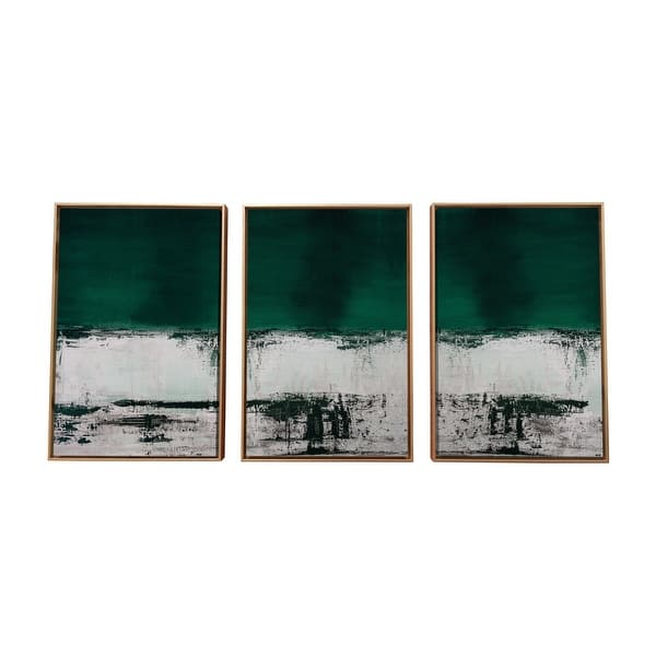 Three Piece Deep Green Black and White Abstract Canvas Wall Art - Bed ...