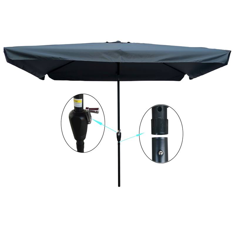 10x6.5ft Waterproof Patio Umbrella with Crank and Tilt for Outdoor Use - Grey