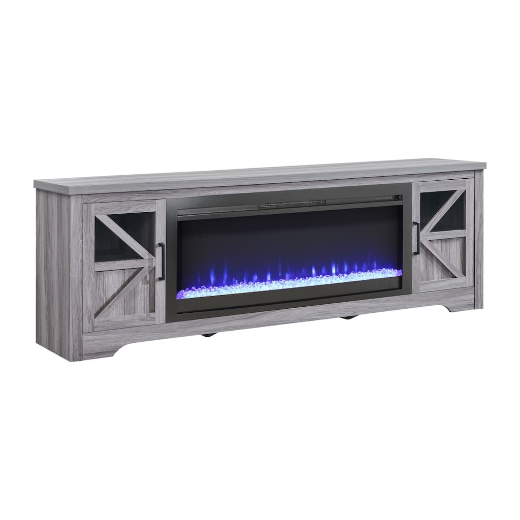 Modern Electric Fireplace TV Stand with 2 Storage Cabinets and 8 Color LED Flames for Living Room Bedroom and Office​