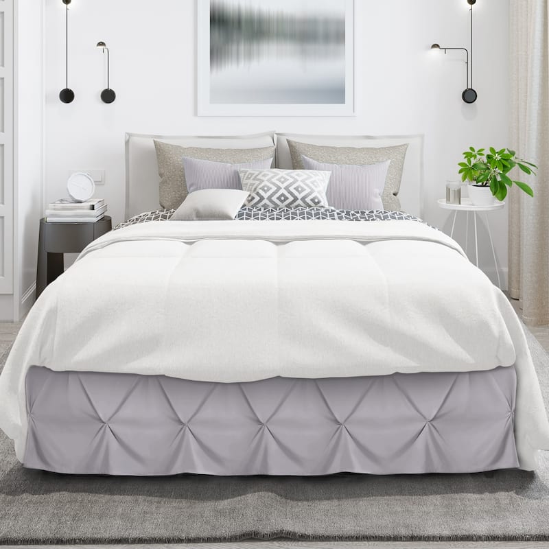 Nestl Pinch Pleat Bed Skirt - Soft Premium Microfiber Ruffle Bed Skirt - 14" Tailored Pintuck Wrap Around Dust Ruffle - Queen - Light Gray Lavender