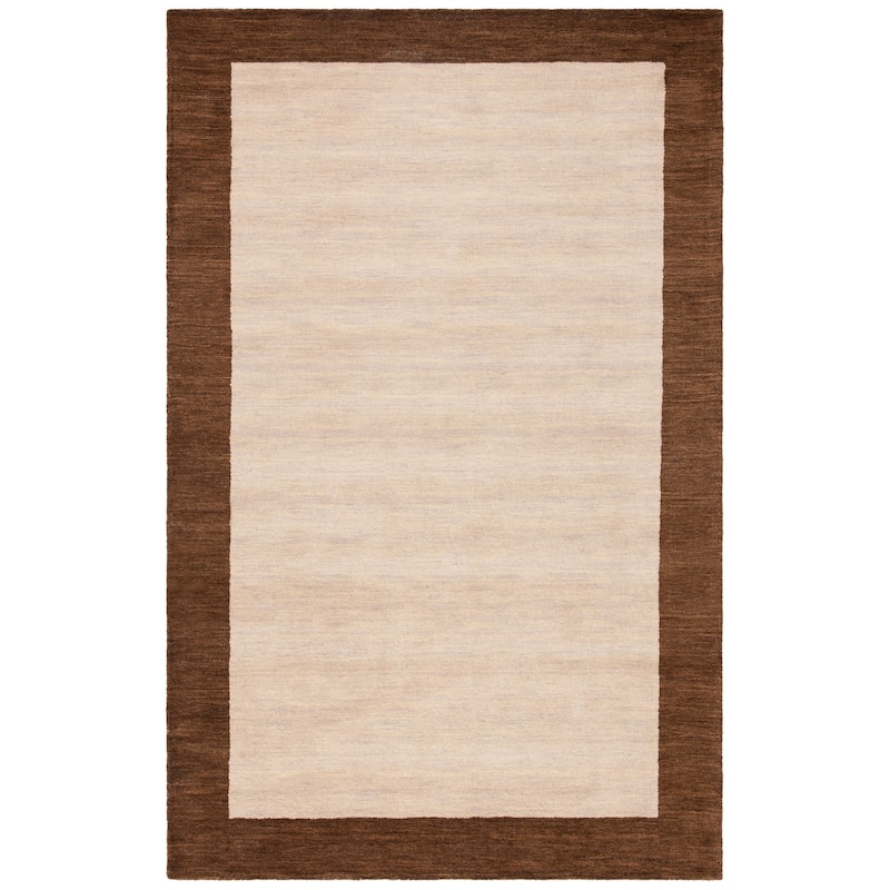 SAFAVIEH Handmade Himalaya Patchwork Dark Brown Border Wool Runner - 4' x 6' - Beige/Dark Brown - Runner/Rectangle