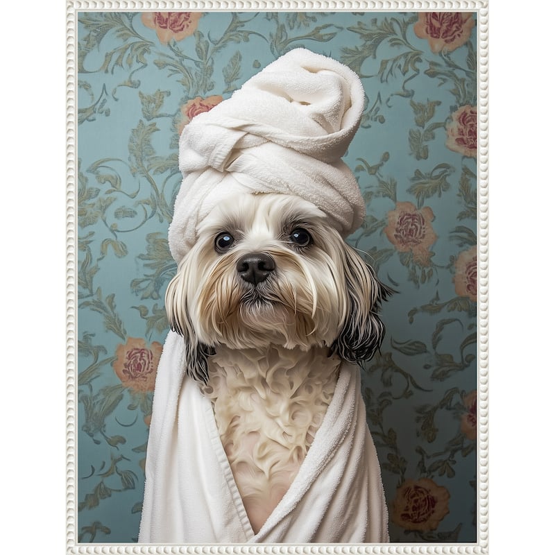 Spa Day Pooch by Mowzu Framed Canvas Wall Art