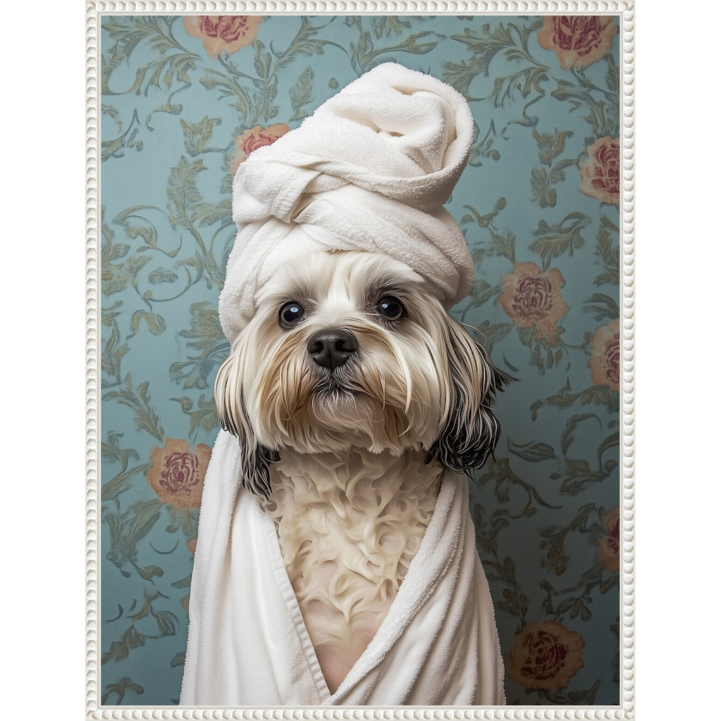 Spa Day Pooch by Mowzu Framed Canvas Wall Art