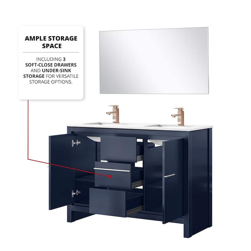 Lafarre Bath Vanity with Quartz Top, Sink, Mirror and Rose Gold Faucet