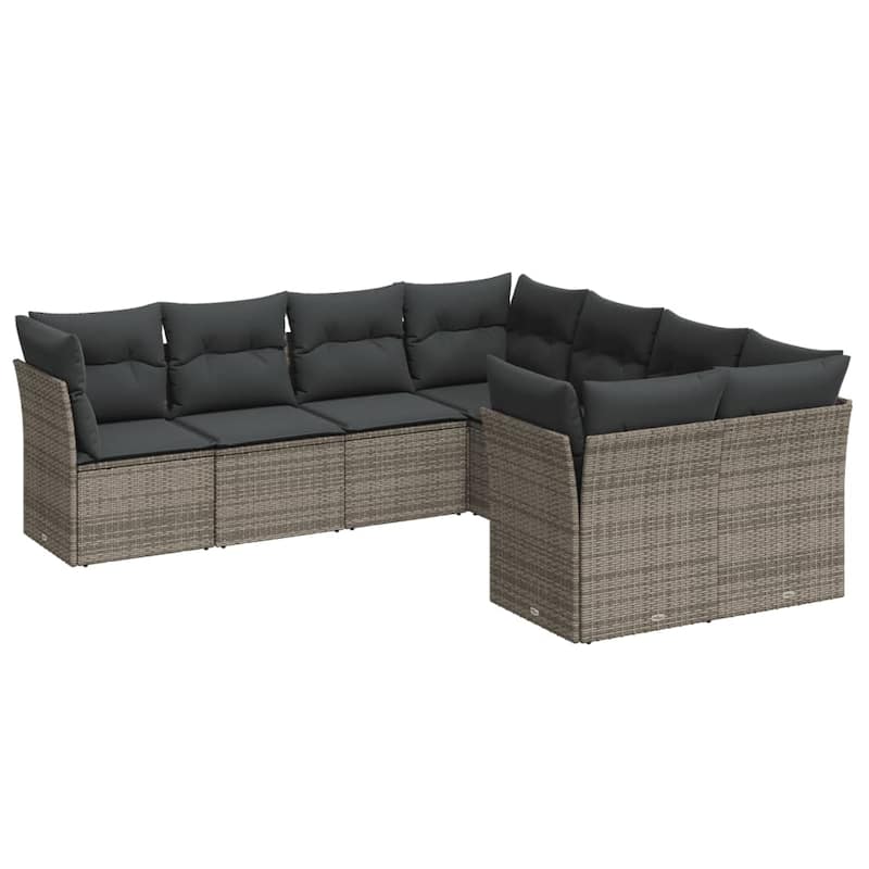 vidaXL Patio Sofa Set with Cushions Outdoor Furniture 8 Piece Poly Rattan - 24.4 x 24.4 x 27.2