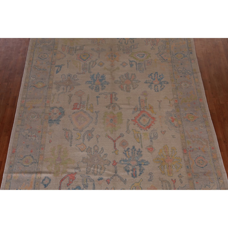 Hand Knotted Oriental 100% Wool Carpet Transitional All-Over Beige & Ivories Oushak Area Rug - 12' 5'' X 8' 7''