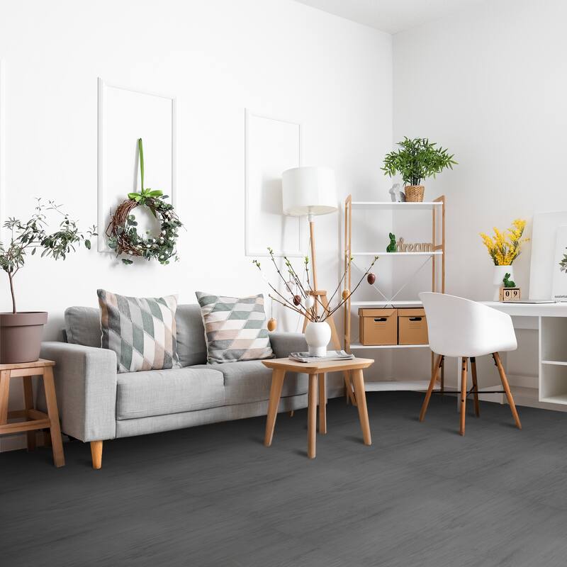 Interlocking Floor Mat - Gray Wood Print, 12 Pieces and Borders