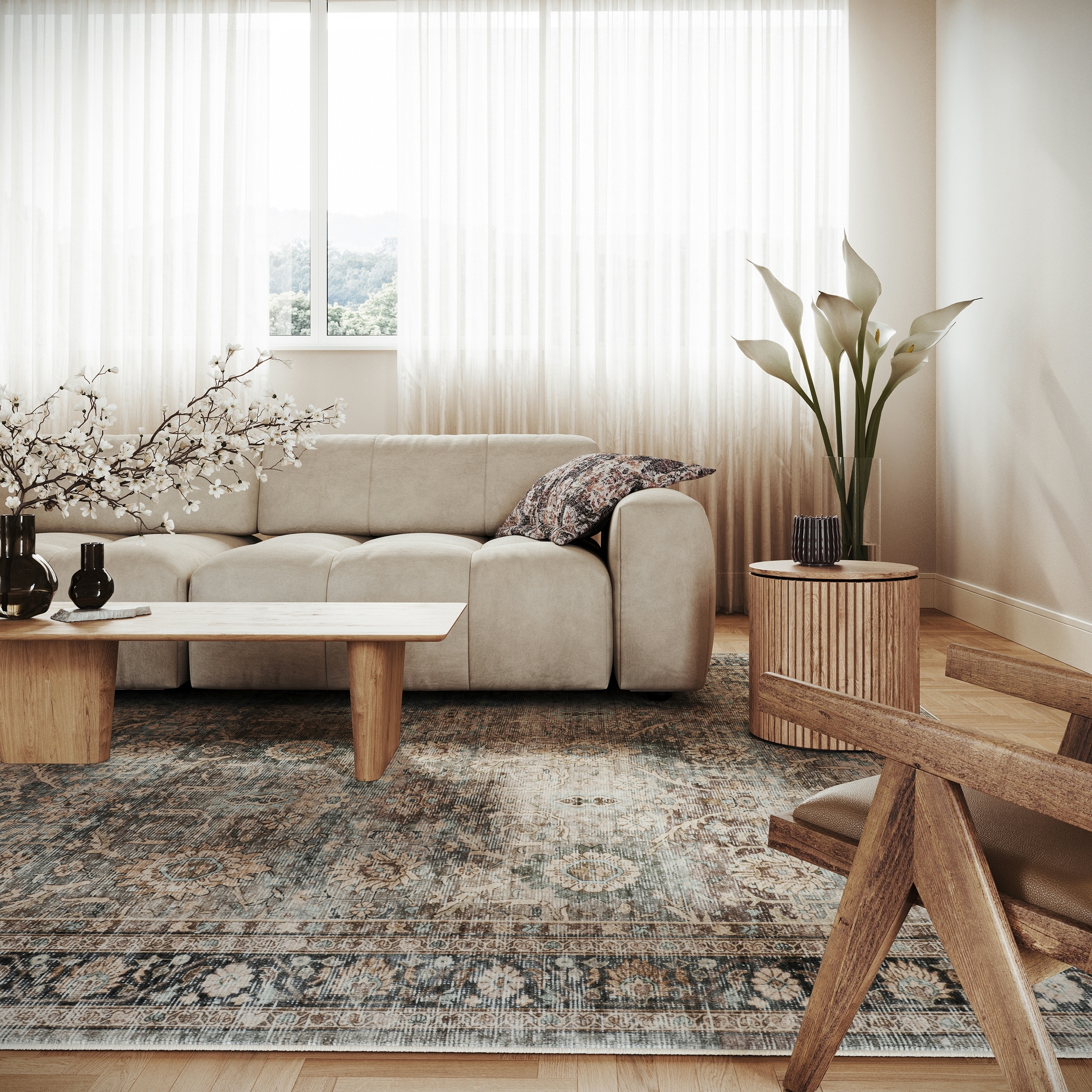 Nuloom Azrielle Traditional Floral Washable Area Rug