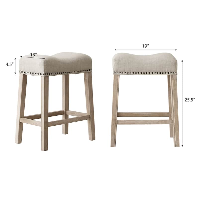 Upholstered Backless Saddle Seat Counter Stools 24" Height Set of 2