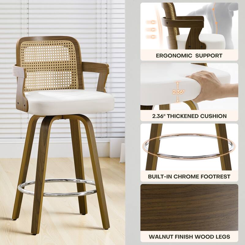 Upholstered Wood Swivel Counter Height Barstool with Arms - 37.8"H x 18.7"W x 19.29"D