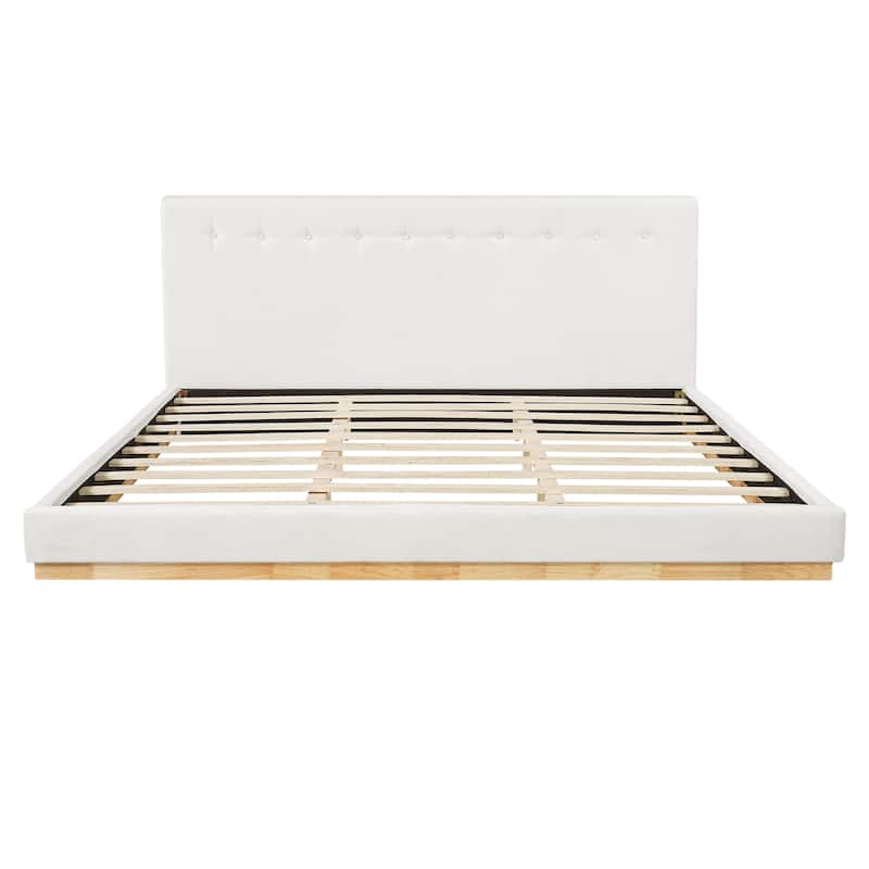 Minimalist Wooden Upholstered Bed with Chenille Headboard