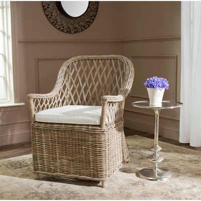 SAFAVIEH Delora Dining Kubu Soft Grey Rattan Arm Chair - 28" x 29" x 37" - 28Wx29Dx37H