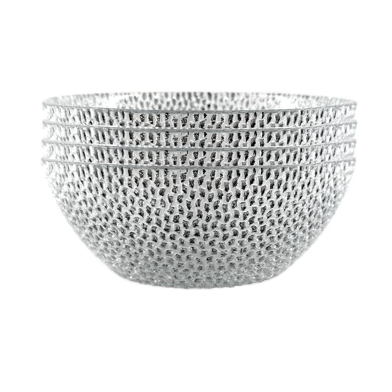 Glass Bowls with Pebble Pattern Perfect for Casual Meals or Festive Gatherings - Set-4 - Silver