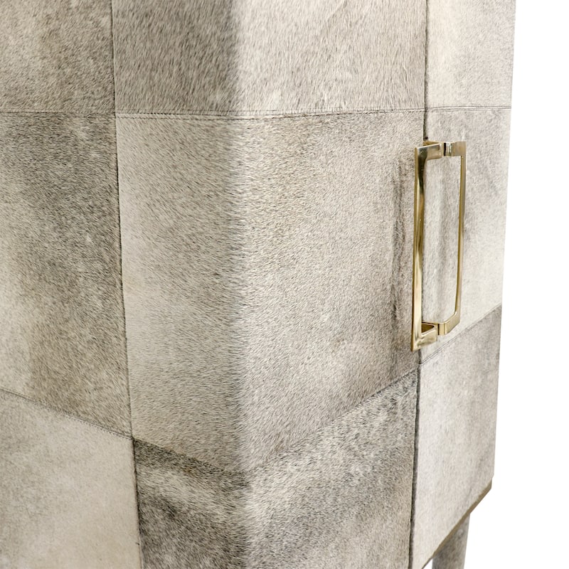 Pasargad Home Safari Steel & Cowhide Contemporary Bar Cabinet - W28"XD18"XH61.5"