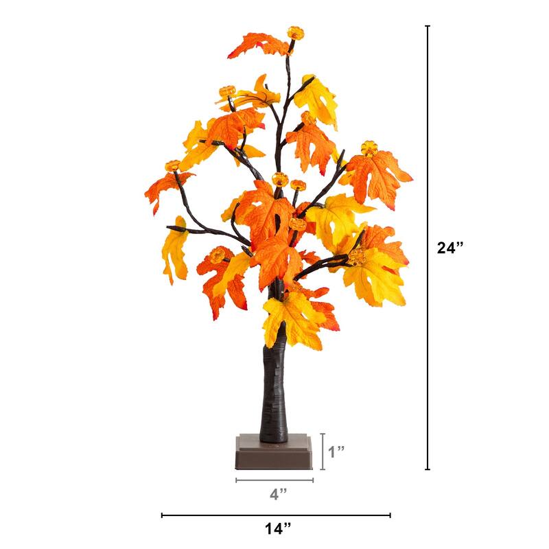 Pre-Lit Maple Artificial Fall Harvest Tree with Pumpkin - 2' - Warm White LED Lights