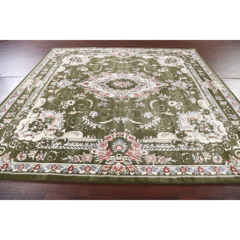 Green Floral Medallion Transitional Turkish Rug Oriental Carpet