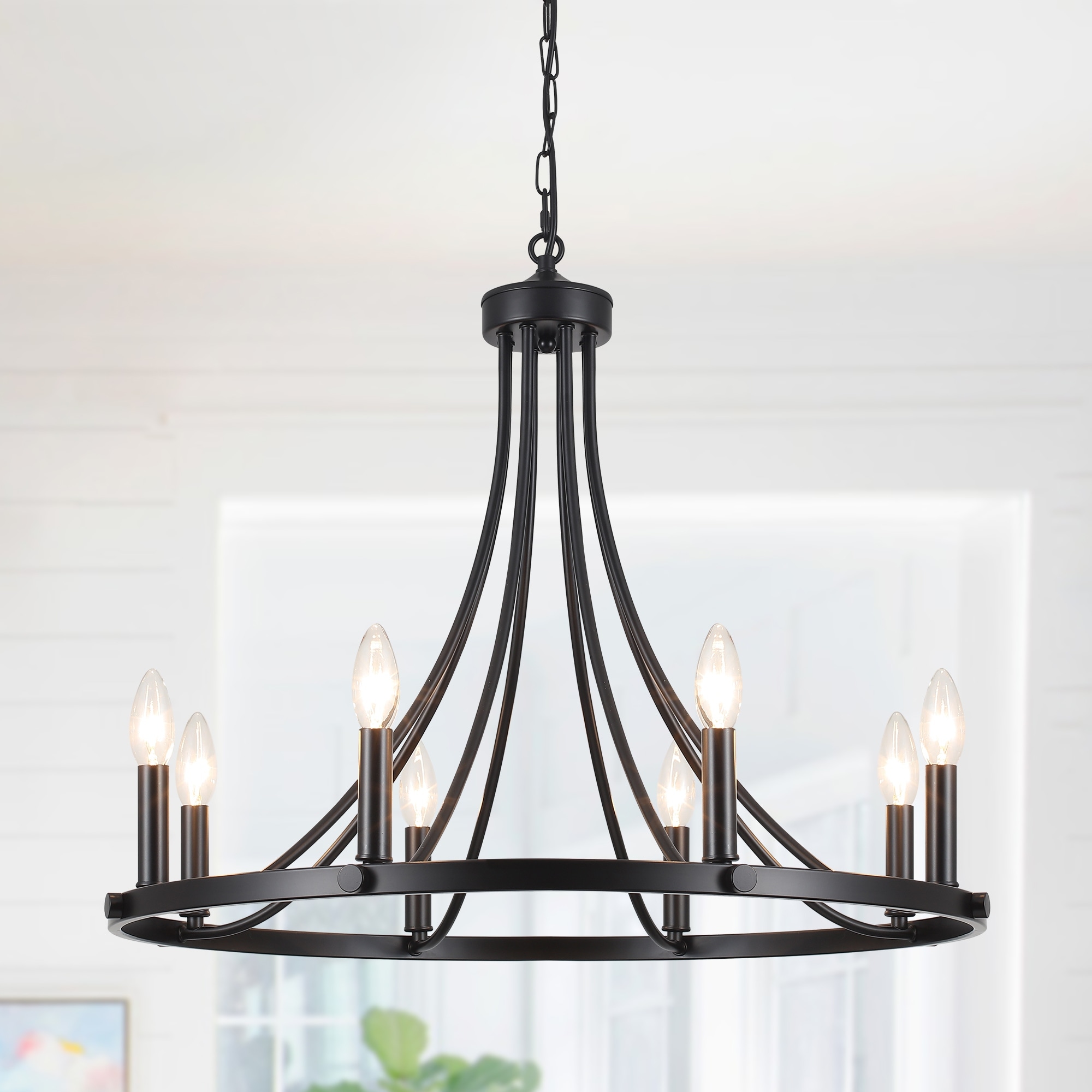 8-Light 25.59 Inch Wagon Wheel Chandelier for Dining Room