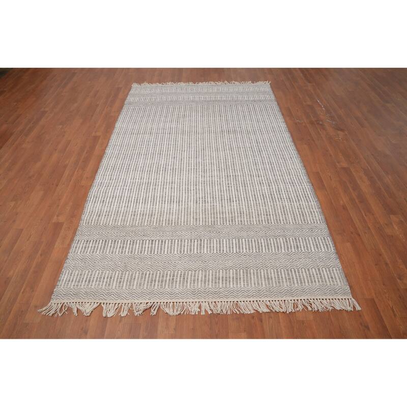 Hand Woven Oriental 100% Wool Carpet Traditional Geometric Multi-Colored Durrie-Kilim Area Rug - 8' 3'' X 5' 1''