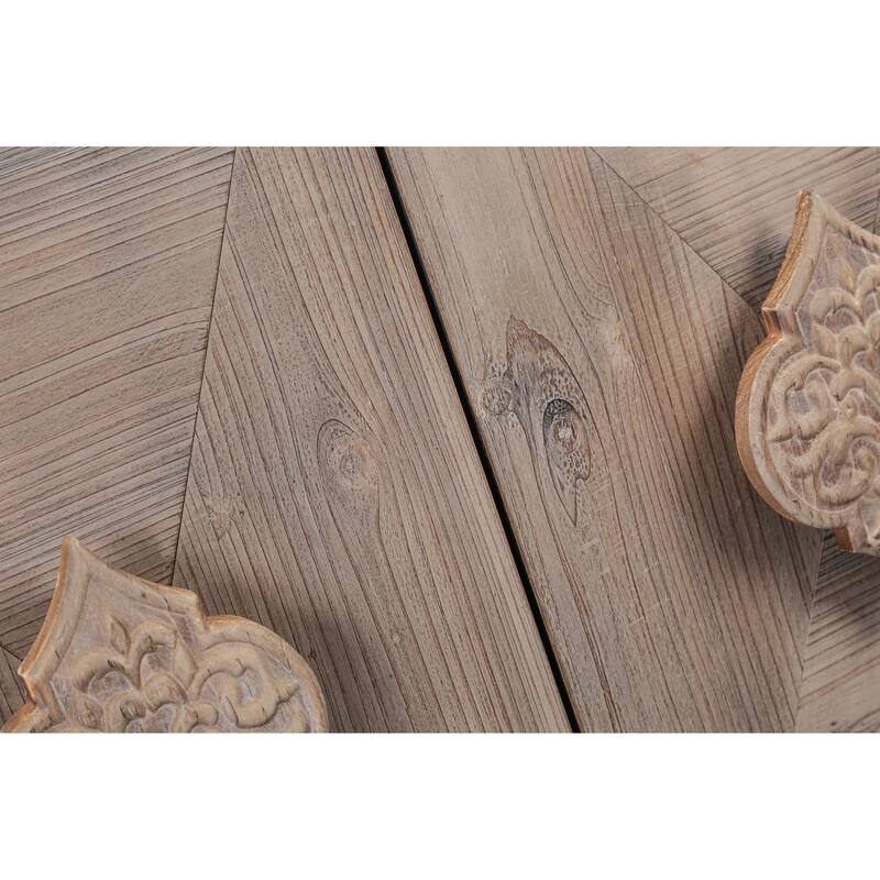 4 Door Antique Sideboard Buffet Cabinet with Carved Flower Handles, Adjustable Shelves, for Living Room, Kitchen, Hallway