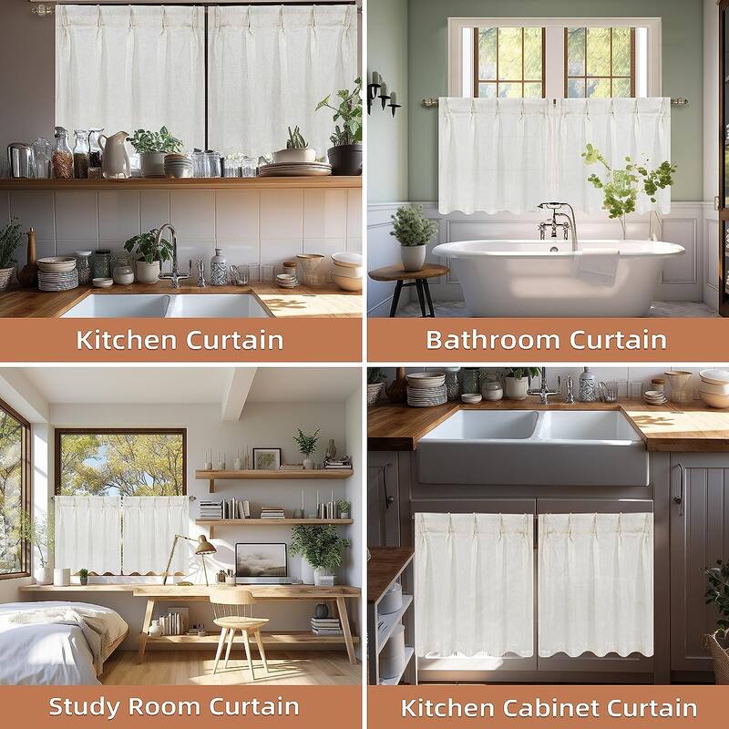 DriftAway Pinch Pleat Valance for Kitchen Window Faux Linen Textured