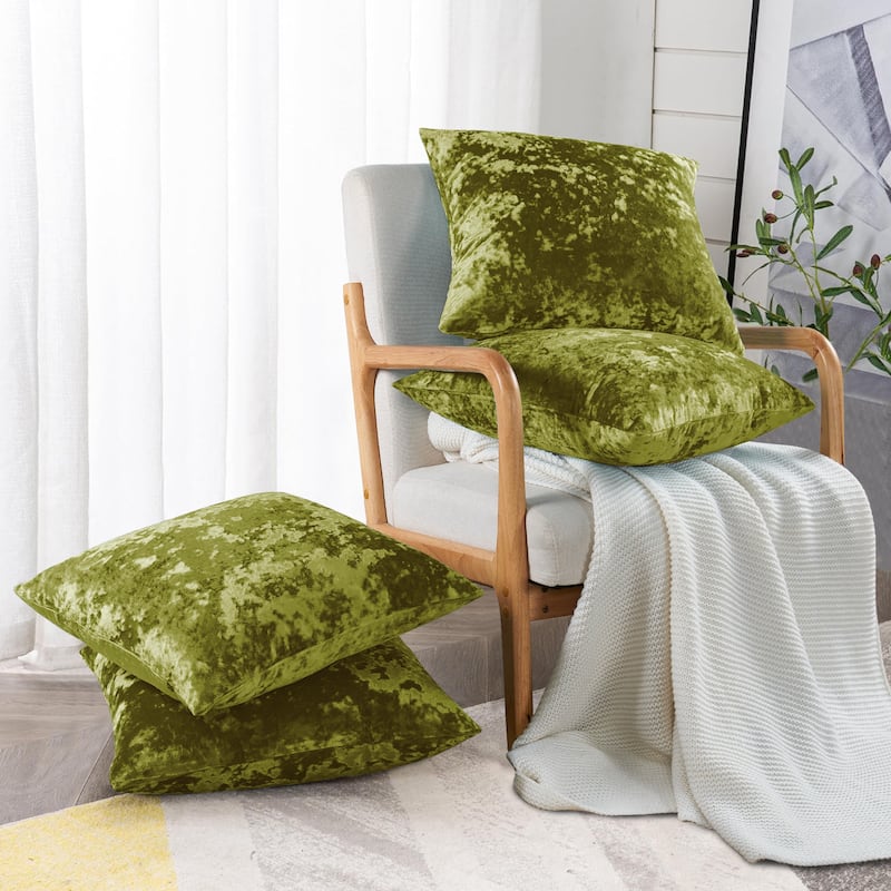 Rancho Crushed Velvet Throw Pillow Cover Set, NO INSERT - 20" x 20" - Avocado