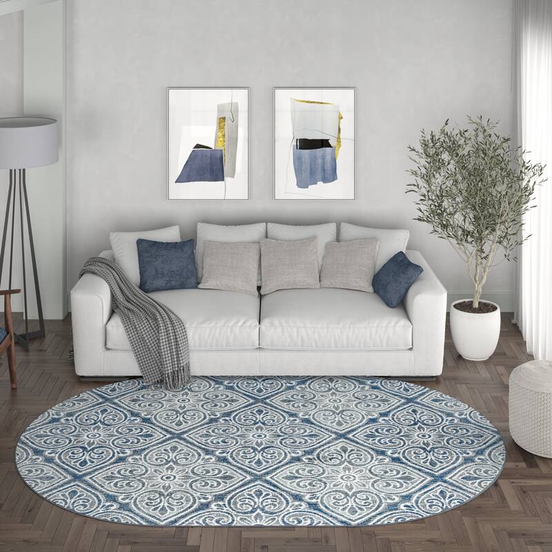 Carrington Global Floral & Botanical Indoor Area Rug - 5'3'' x 7'3'' Oval - Dark Grey
